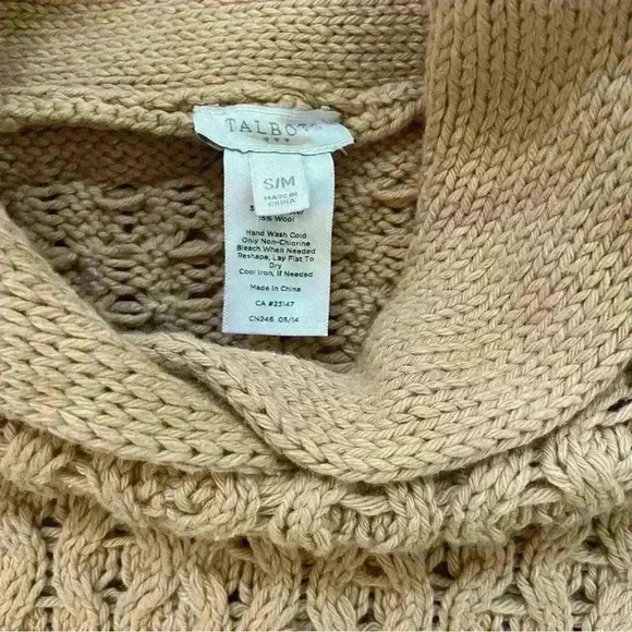 Talbots Crocheted Batwing Sweater Poncho Size S/M Tan Casual Fall Chunky Layer - Picture 11 of 11